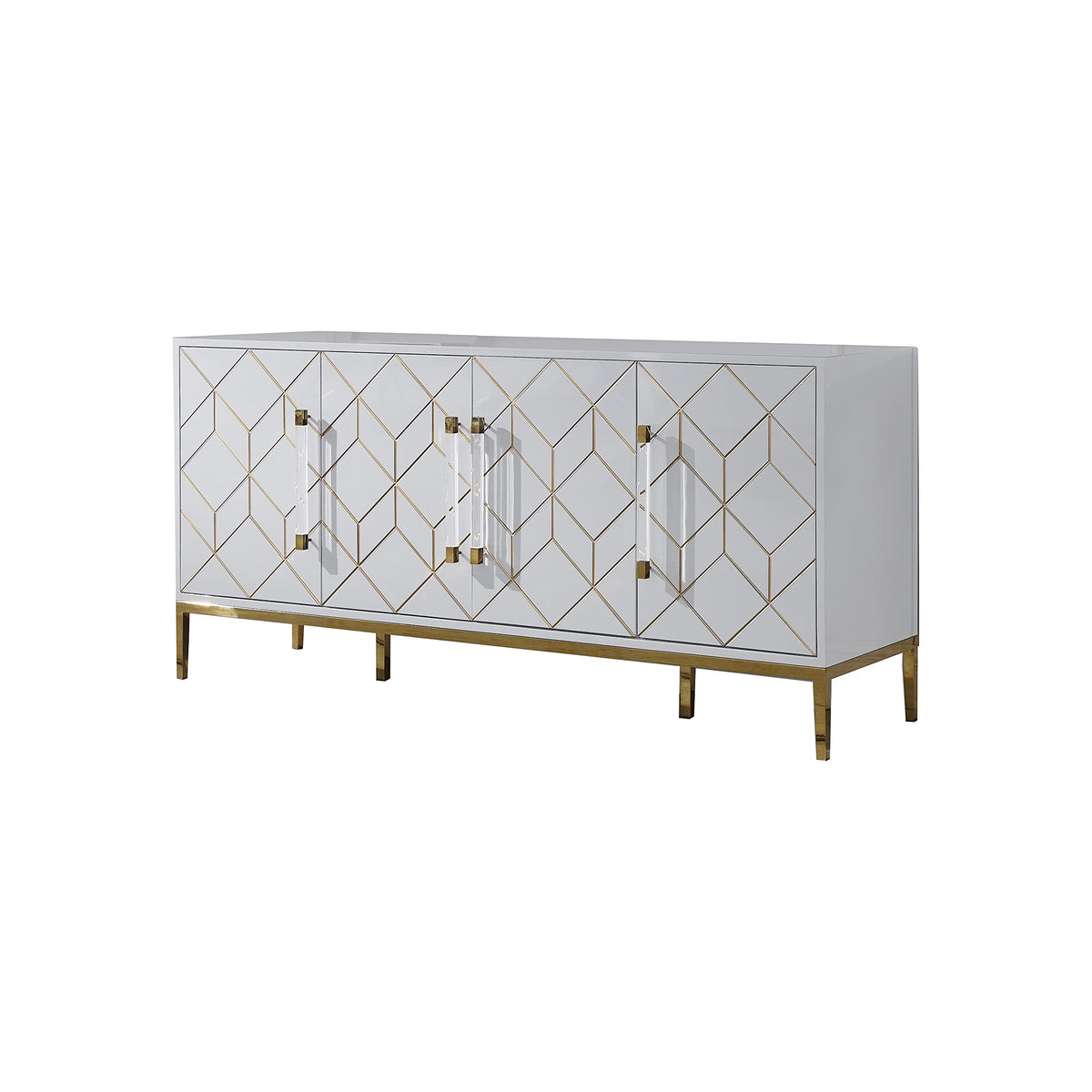 Thorne High Gloss Lacquer Sideboard/Buffet with Gold Trim in White