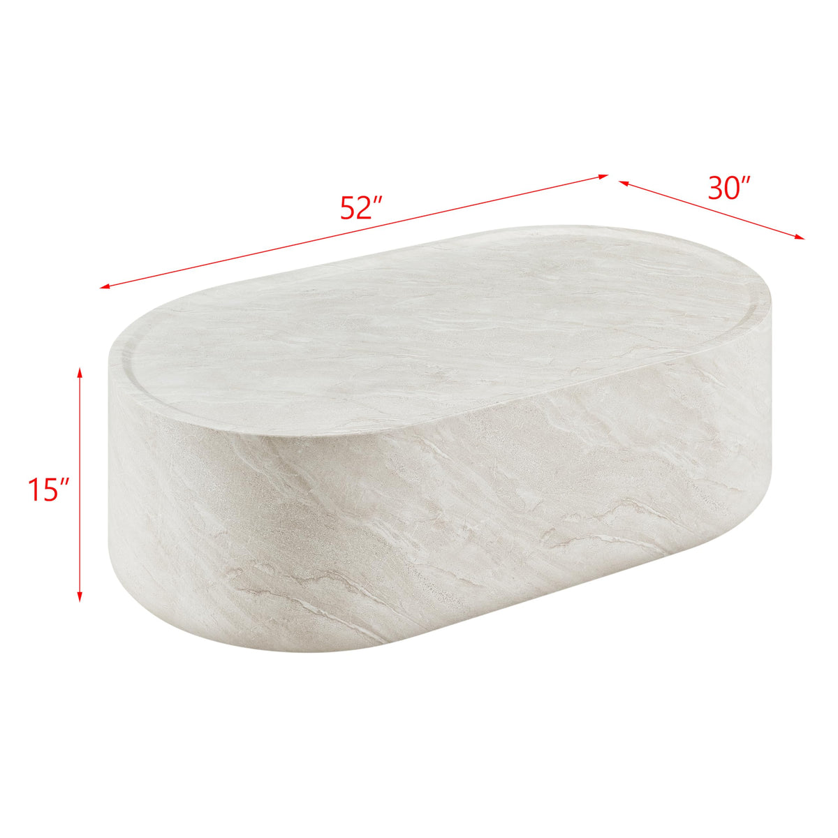 Vyn 52" Oval Coffee Table Concrete Travertine Finish, Modern Organic Large Drum Center Table in… - side view
