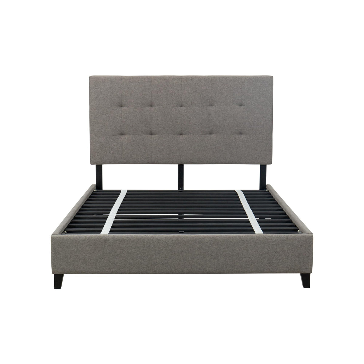 Tufted Panel Upholstered Bed in Gray with Black Wood Legs – image 3
