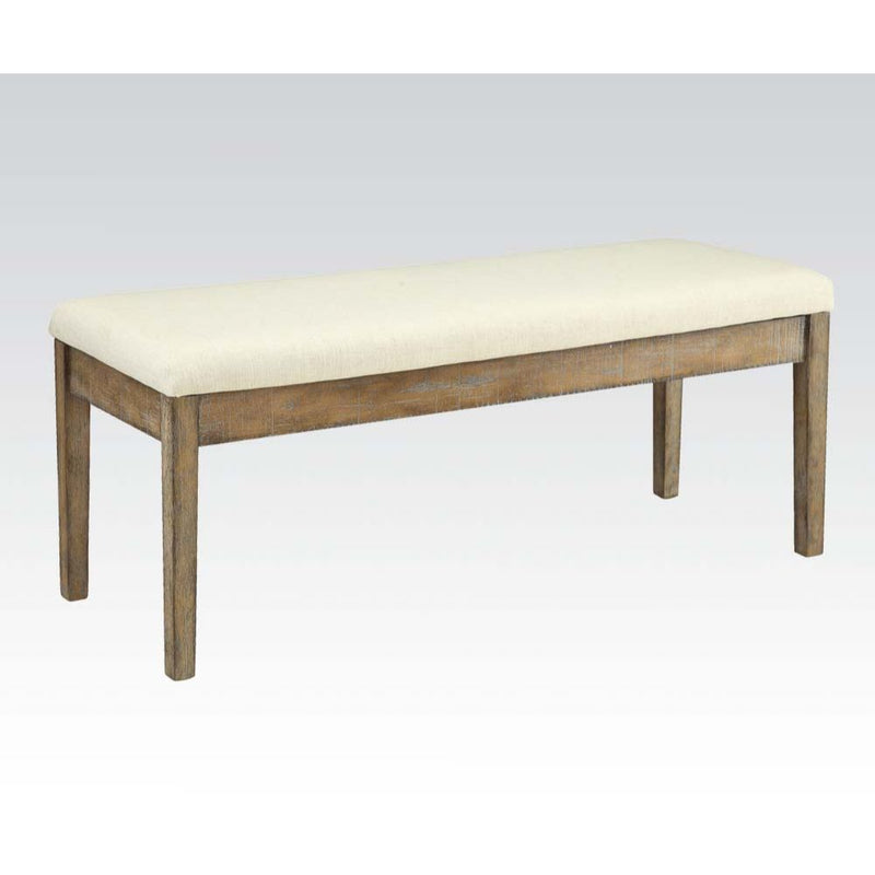 Claudia Dining Bench - Padded Linen Seat in Beige & Salvage Brown