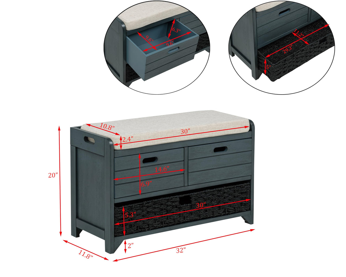 Delport 32" Transitional Modern Wooden Storage Bench - side view