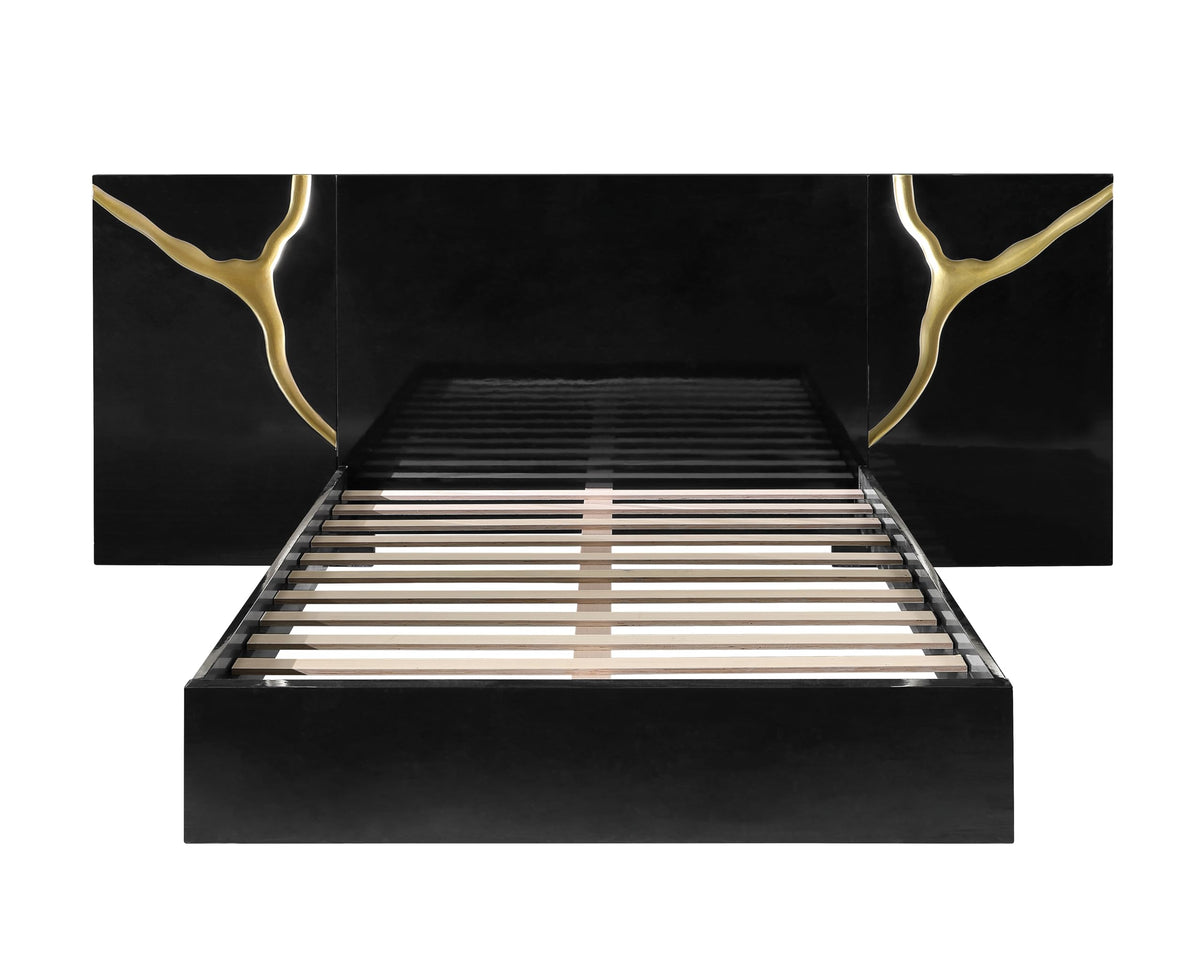 Trevello Modern Lacquered High Gloss California King Bed Frame, Expansive Headboard with Optional… - detail view