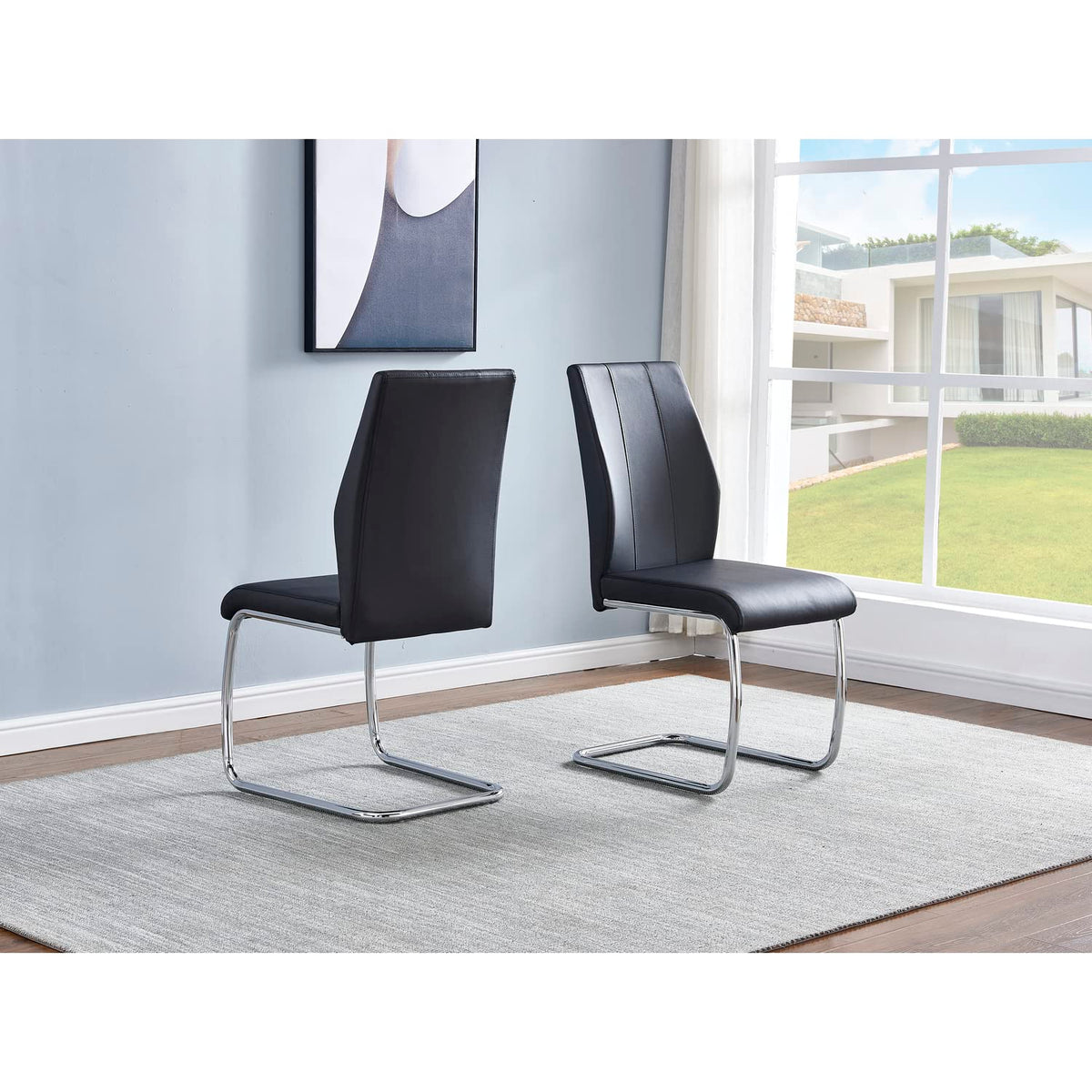 Upholstered Contemporary Faux Leather Side Chairs Black - front view