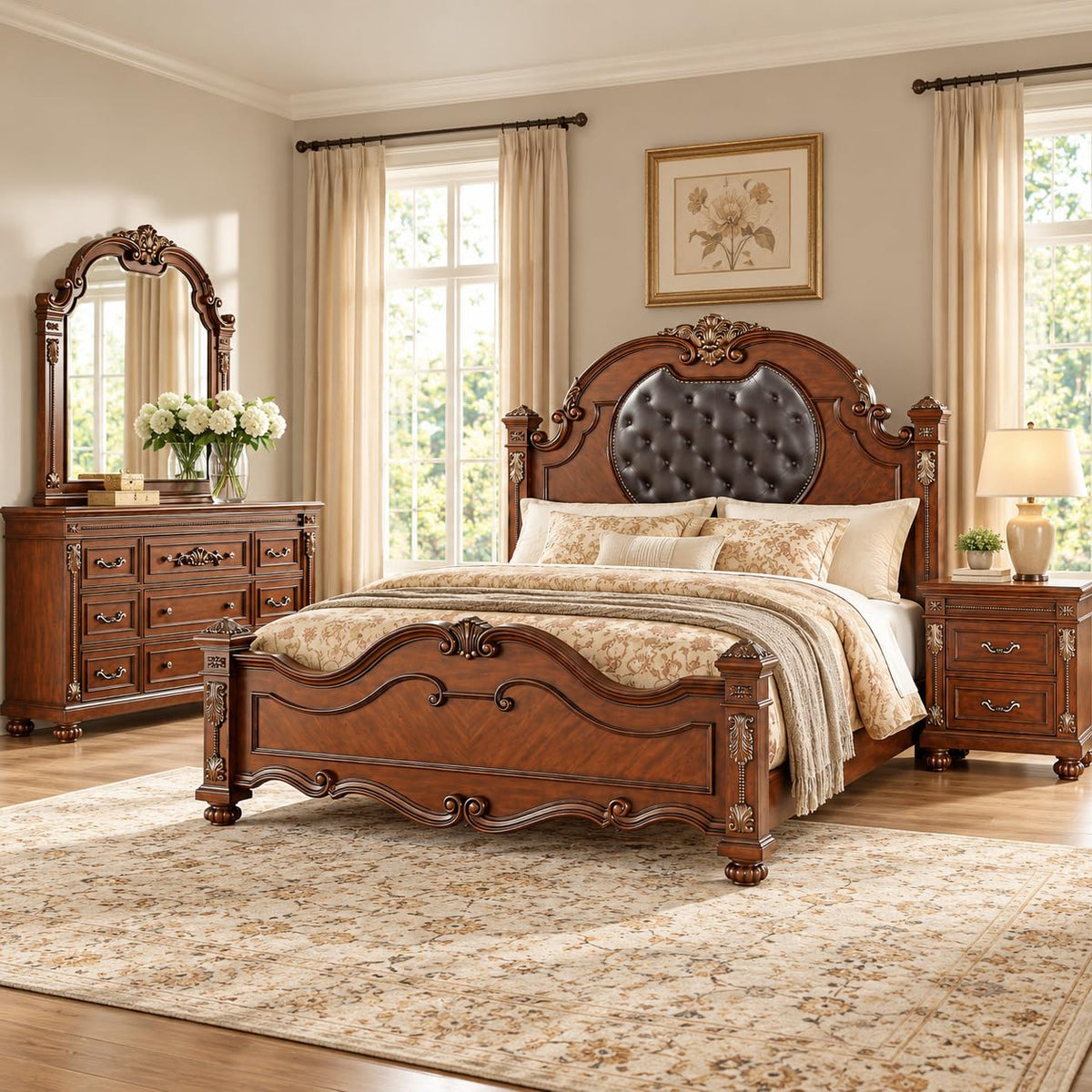 Destiny Cherry Bedroom Set β Queen & King β collection view; check selected pieces