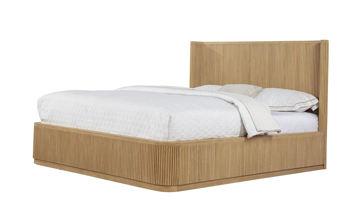 Quintet 84" Long Modern Fluted Platform California King Bed Frame in Light Oak - detail view