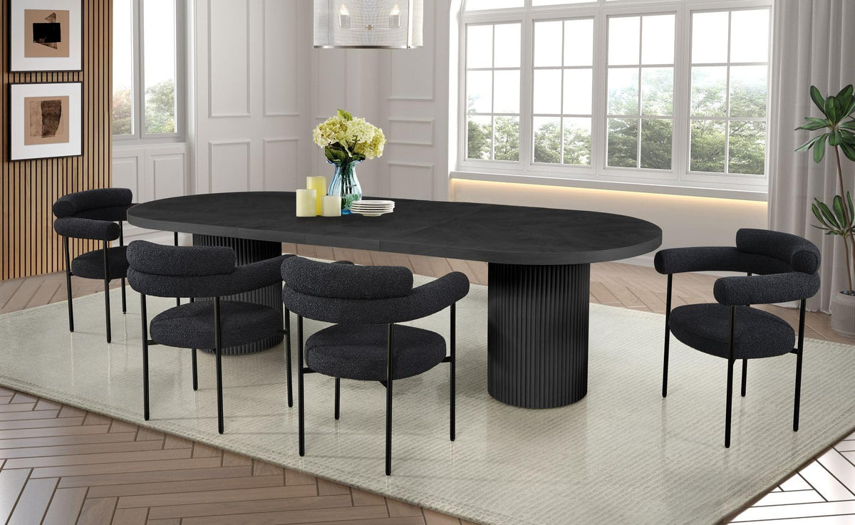 Dobby 90"-123" Extendable Oval Wooden Dining Table in Black - front view