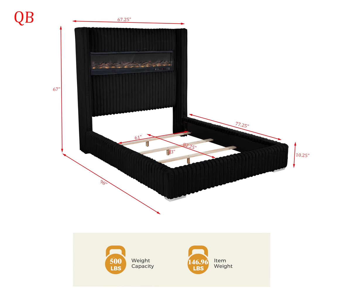Uphoria Rabbit Velvet Modern Upholstered Queen Bed - front view