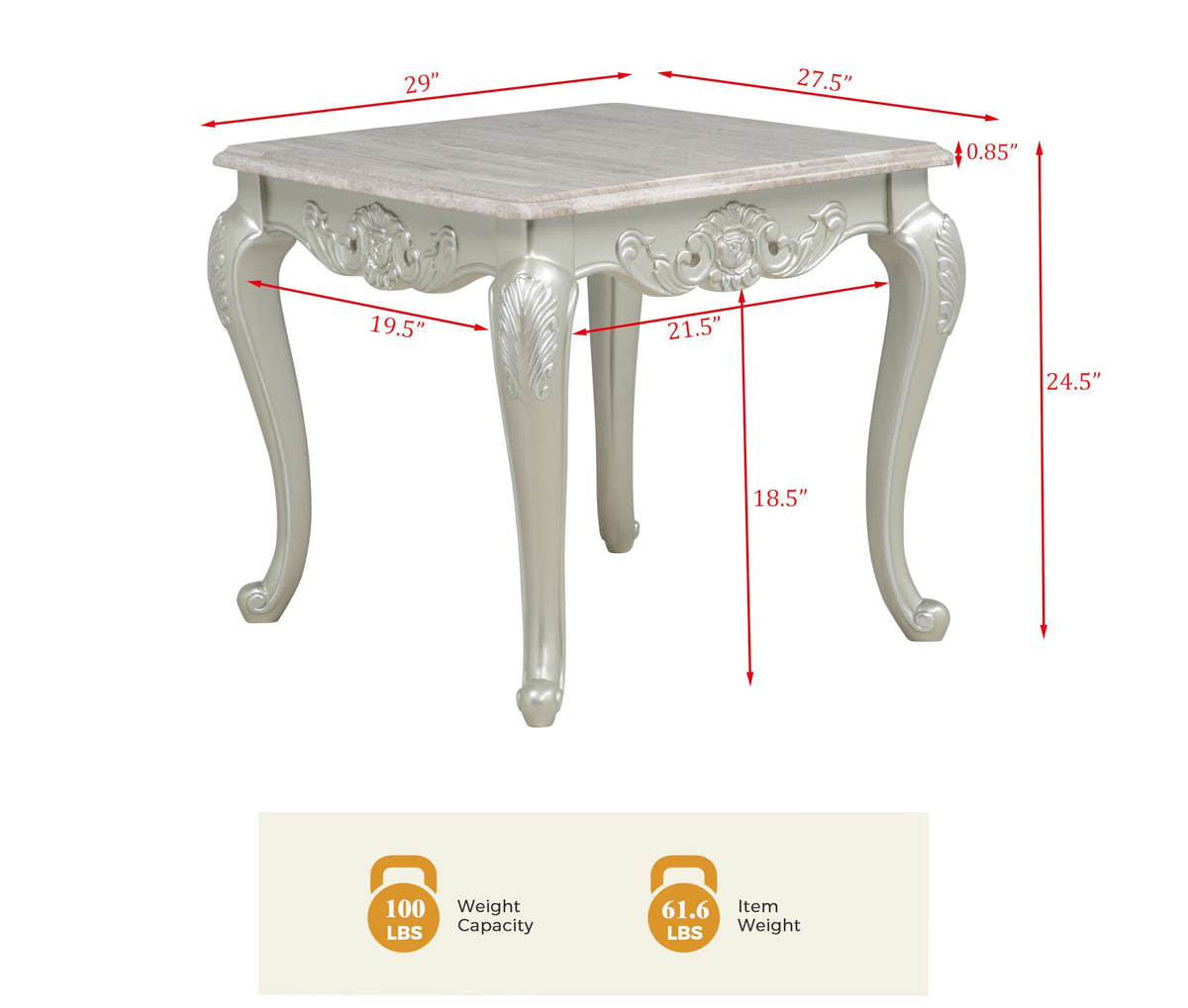 Tlerra 28" Square Victorian Classic Living Room End Table - side view