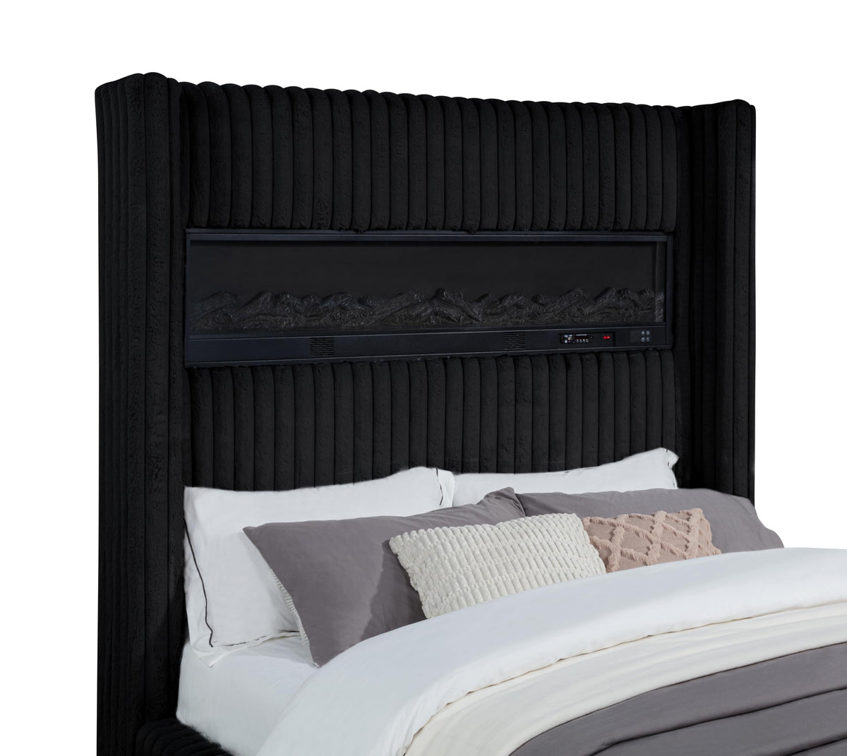 Uphoria Rabbit Velvet Modern Upholstered Queen Bed - angle view