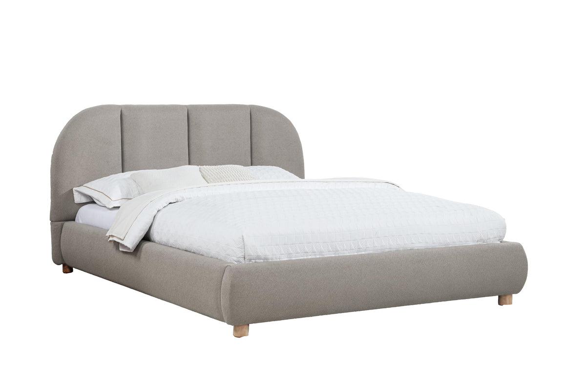 Ctasia Queen Burlap Bed Frame with 40" Rounded Headboard, Low Profile in Light Tan