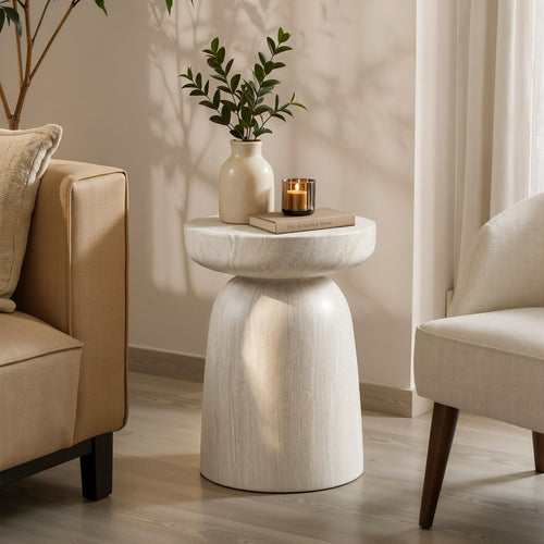 Vyn 14" Modern Round Side Table Concrete Travertine Finish - Cloud
