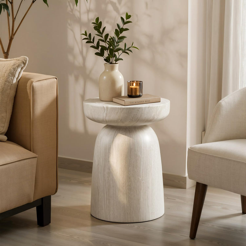 Vyn 14" Modern Round Side Table Concrete Travertine Finish - Cloud