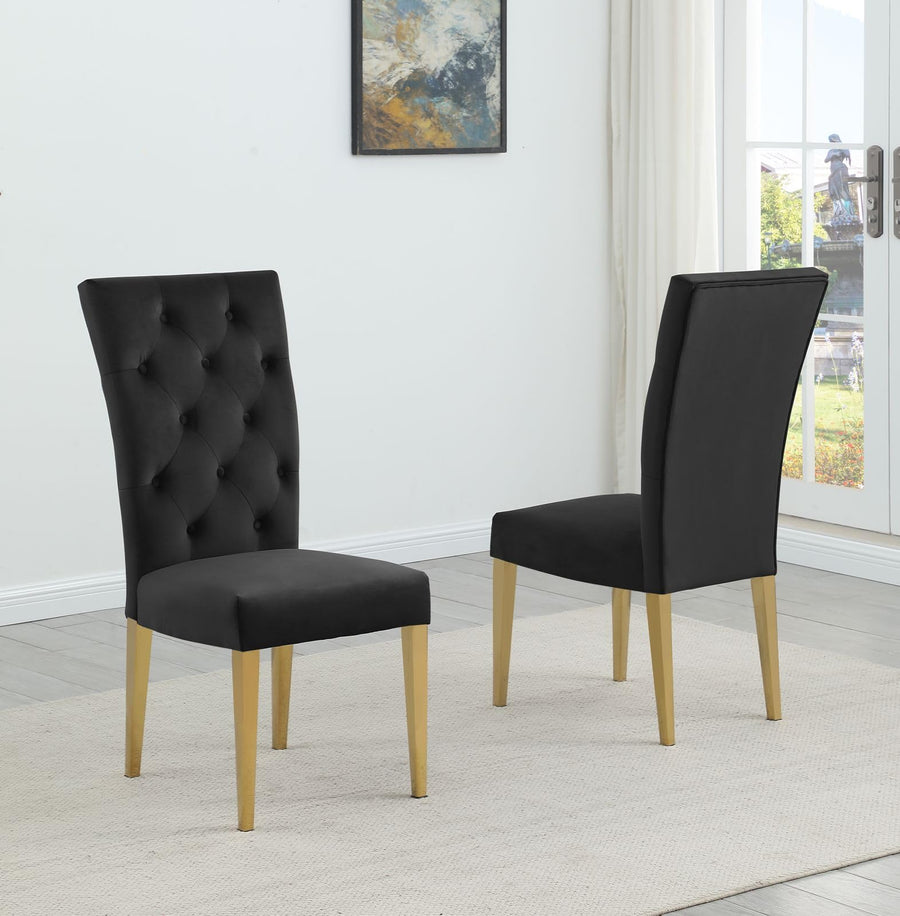 Lexington Modern Velvet Upholstered Dining Side Chairs - Set of 2, Button-Tufted Backrest in Black/Gold
