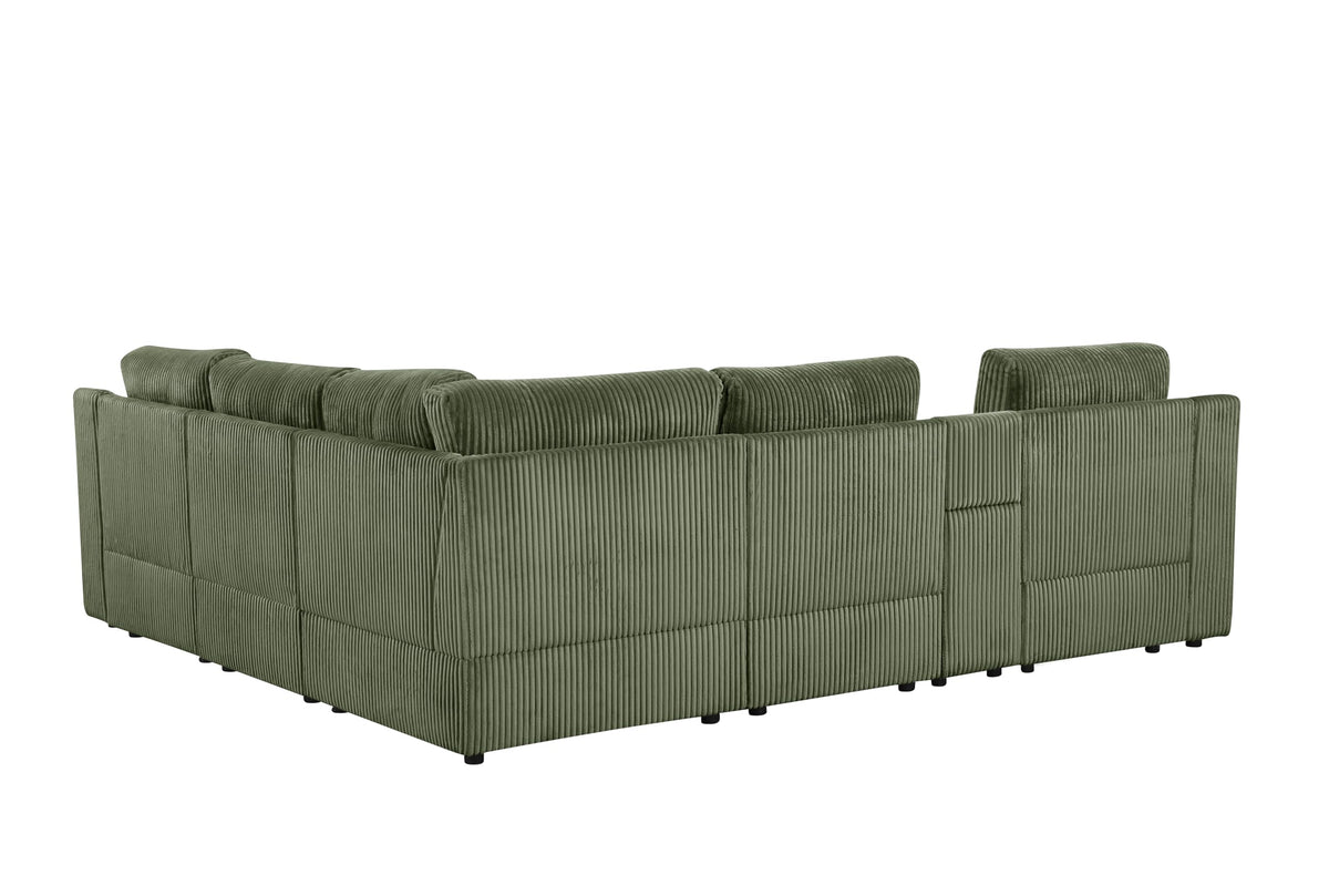 Solesse 9-Piece Contemporary Modular Sectional Sofa, Ridged 100% Polyester Upholstery in Green - angle view