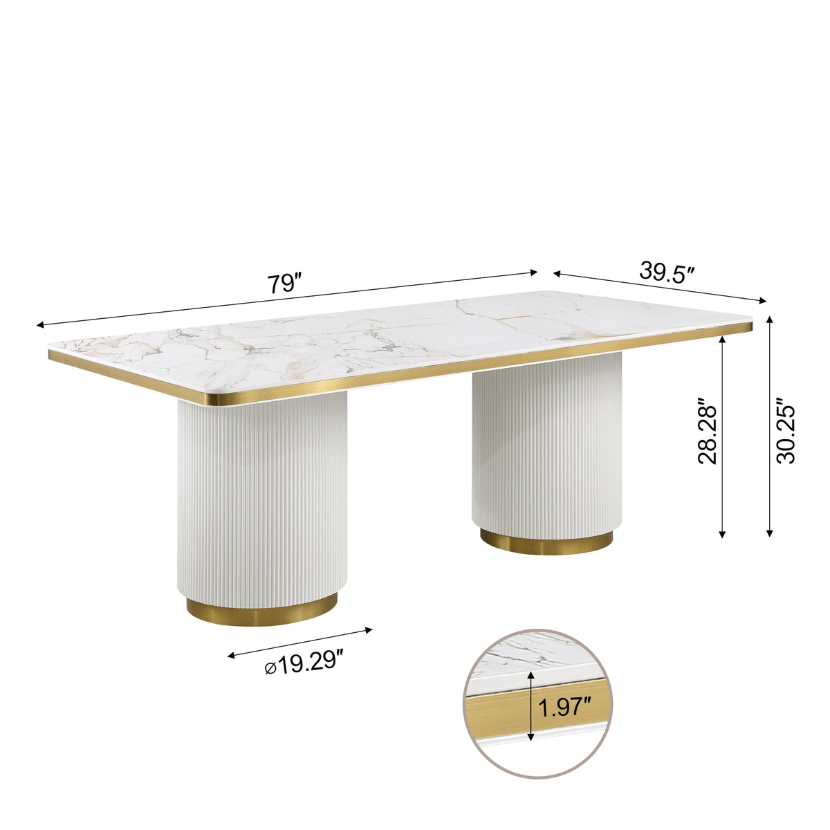 Trandell 79" Modern Glam Rectangle Faux Marble Top Dining Table - side view
