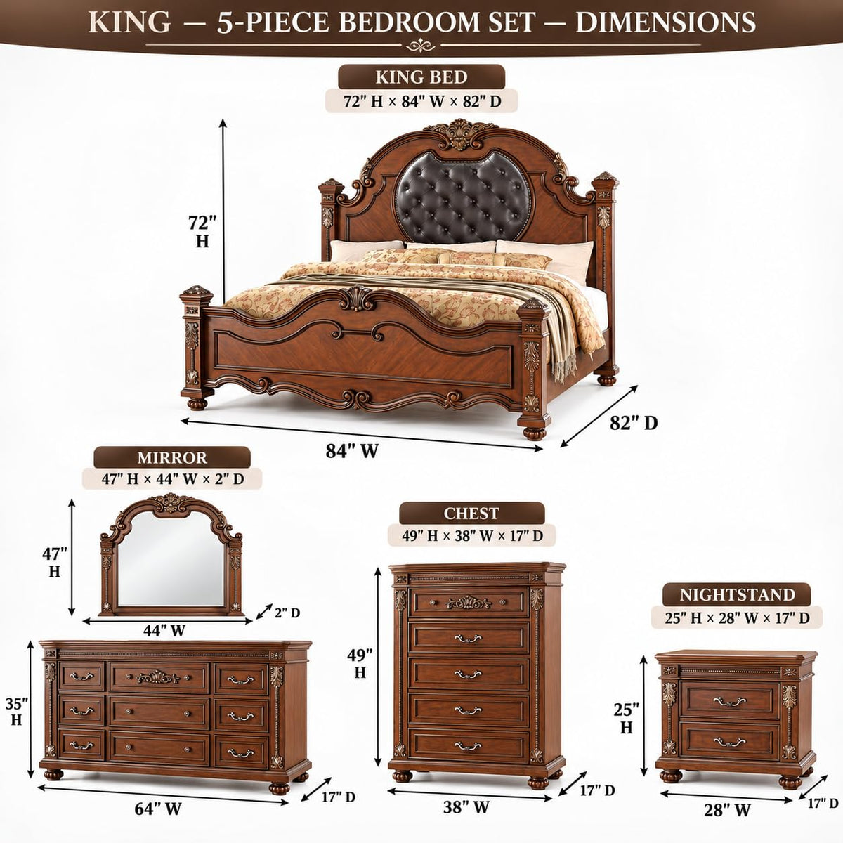 Destiny Cherry Bedroom Set β Queen & King β product view 6