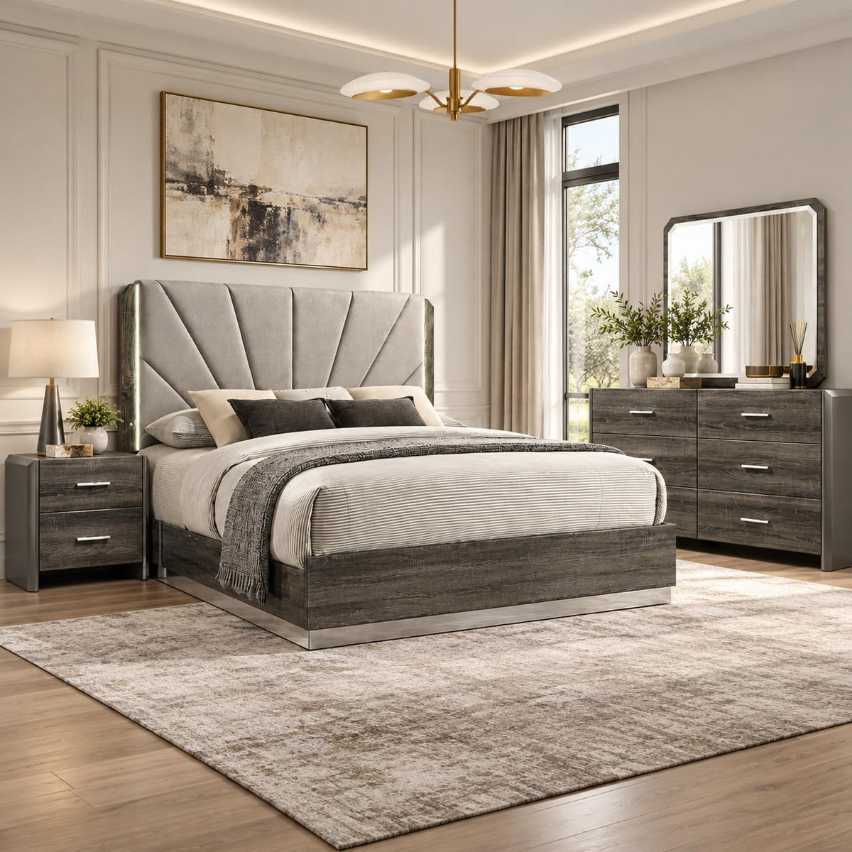 Venice Stone Gray Bedroom Set β Queen & King β collection view; check selected pieces
