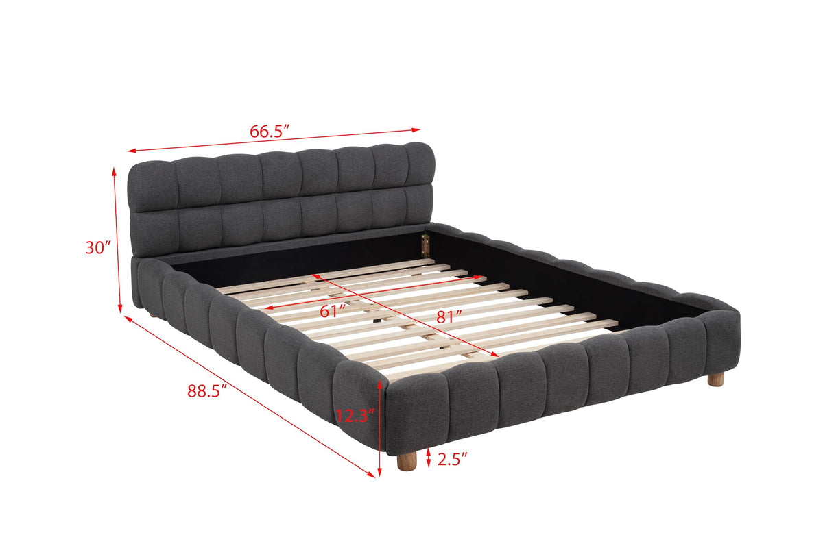 Ctoria Queen Burlap Bed Frame with 30" Curved Block-Style Headboard, Low Profile in Grey - side view