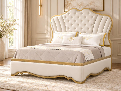 Athena Ivory and Gold Bed Frame — Queen & King