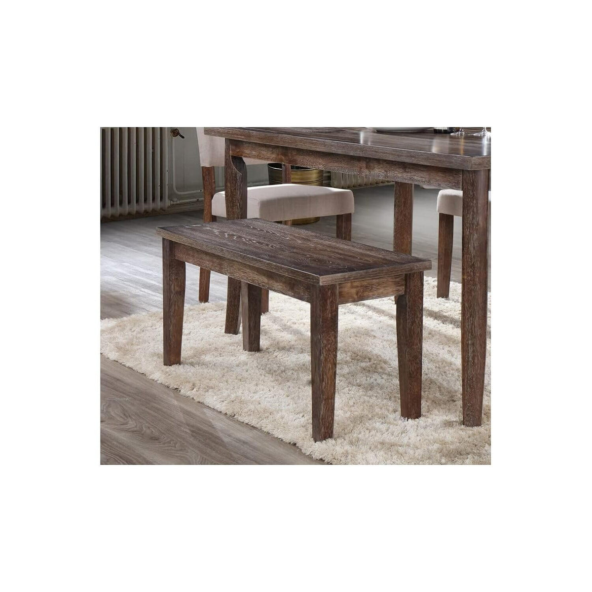 Transitional Solid Wood Dining Room Bench in Antique Natural Oak - detail view