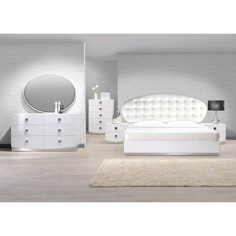 France Faux Leather California King Platform Bed in White High Gloss
