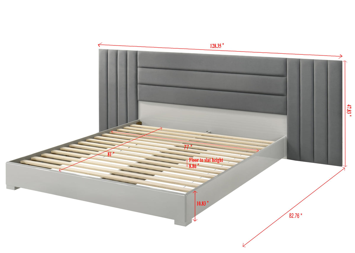 Velasca 83" Eastern King Bed Frame, Fabric Channel Tufted Headboard in Dark Gray/Light Gray - side view