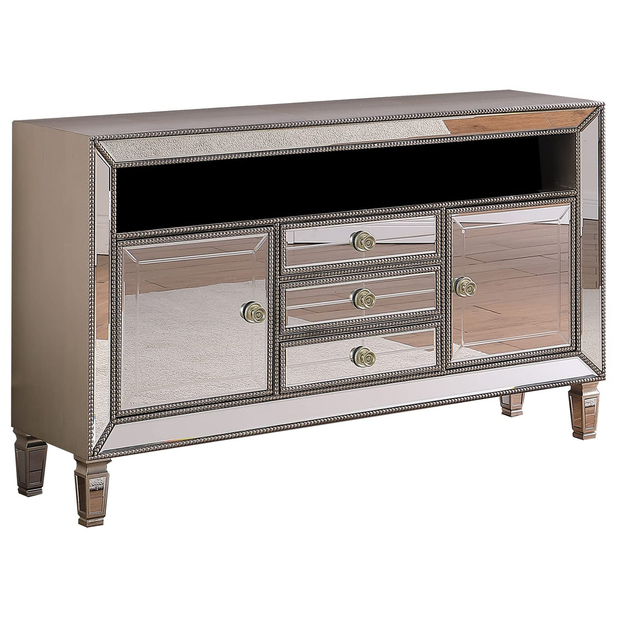 Byron Mirrored Glam Stand Supports up to 65" Tvs in Silver