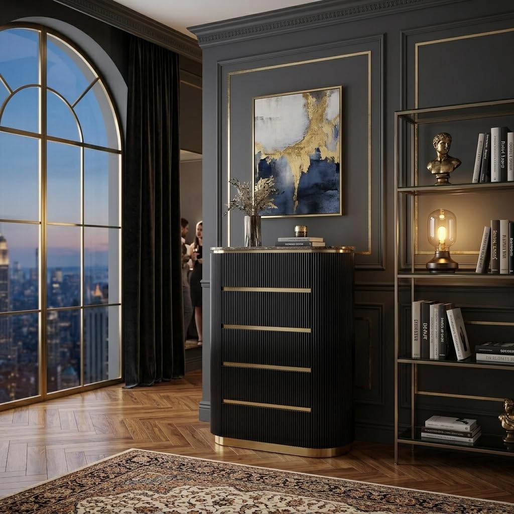 Trandell 51" High Modern Glam Faux Marble Top 5-Drawer Chest - detail view