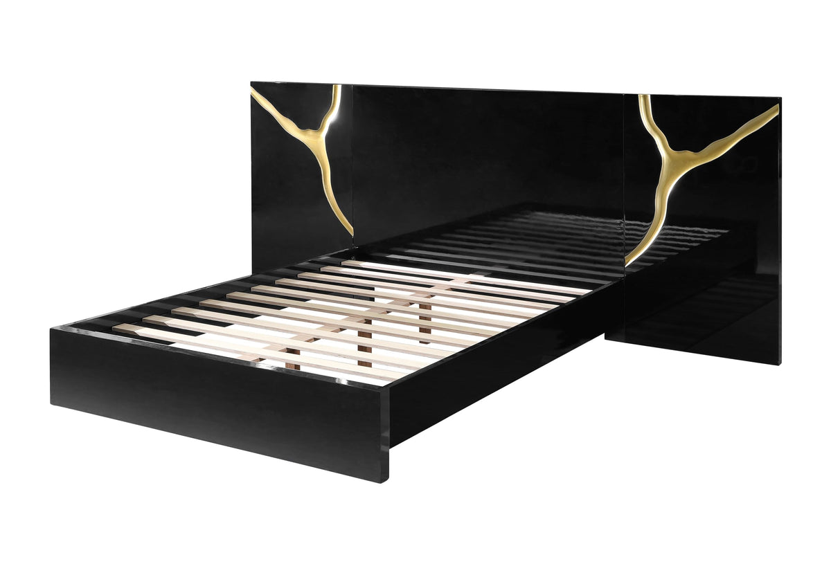 Trevello Modern Lacquered High Gloss Eastern King Bed Frame, Expansive Headboard with Optional Connected Ear Pieces in…