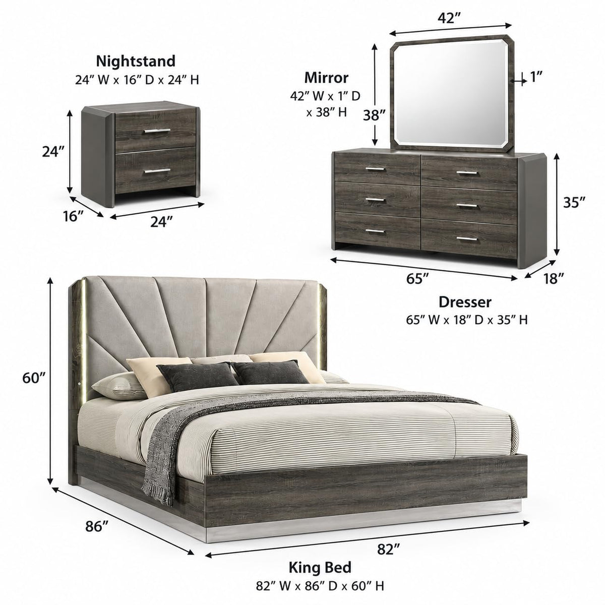 Venice Stone Gray Bedroom Set β Queen & King β product view 2