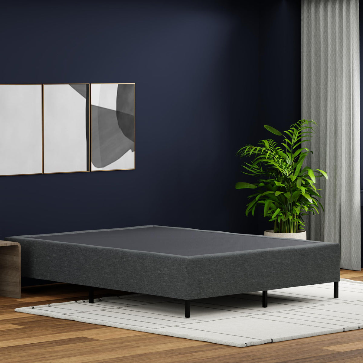 Premium Heavy-Duty Metal Bed Frame with Fabric Cover - Headboard Ready – image 1