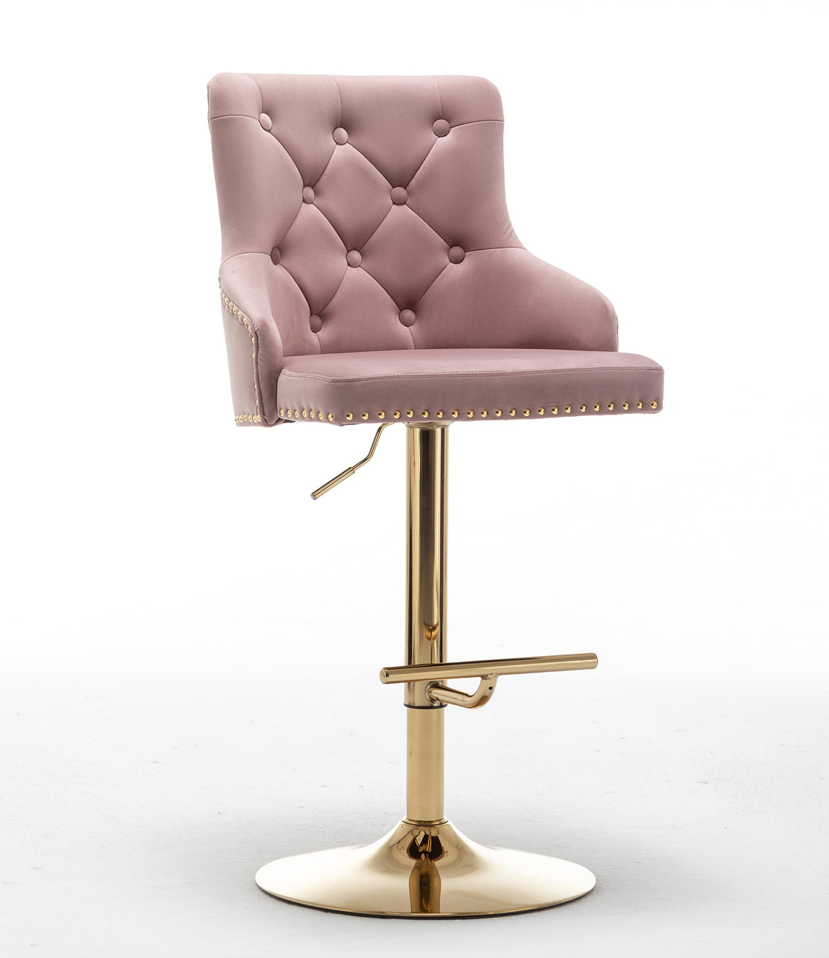 Brightcast 2-Piece Velvet Tufted Gold Bar Stools in Pink