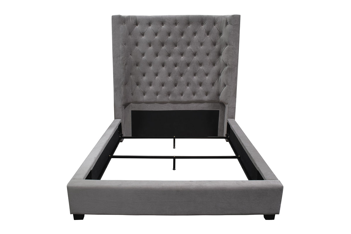 Jamie Upholstered Tower Contemporary Bed, King in Grey