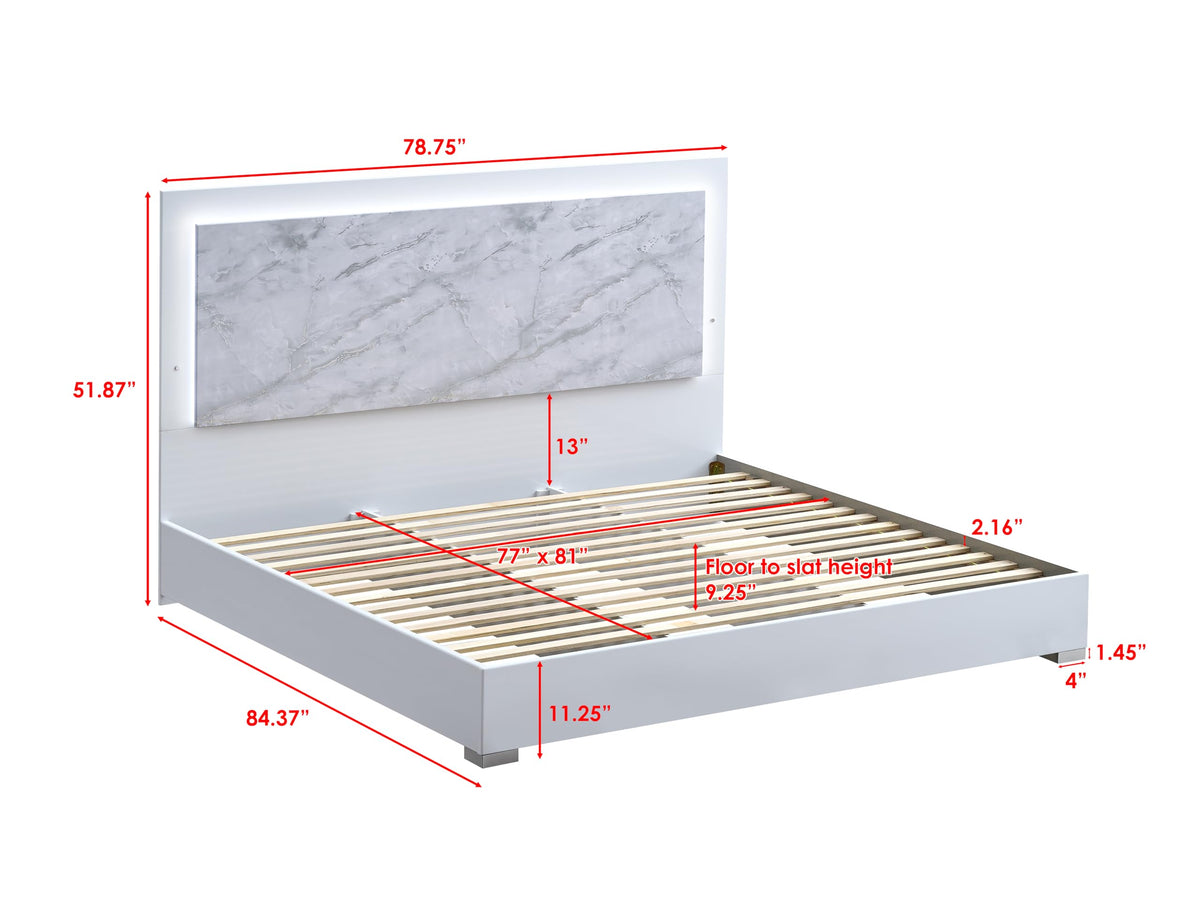 Luna 84.5" Eastern King Bed Frame, White Lacquered Gloss - side view