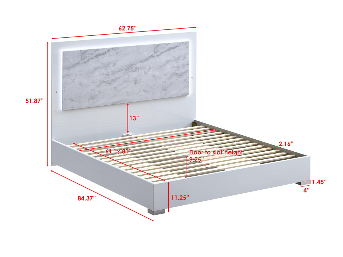 Luna 84.5" Queen Bed Frame, White Lacquered Gloss - side view