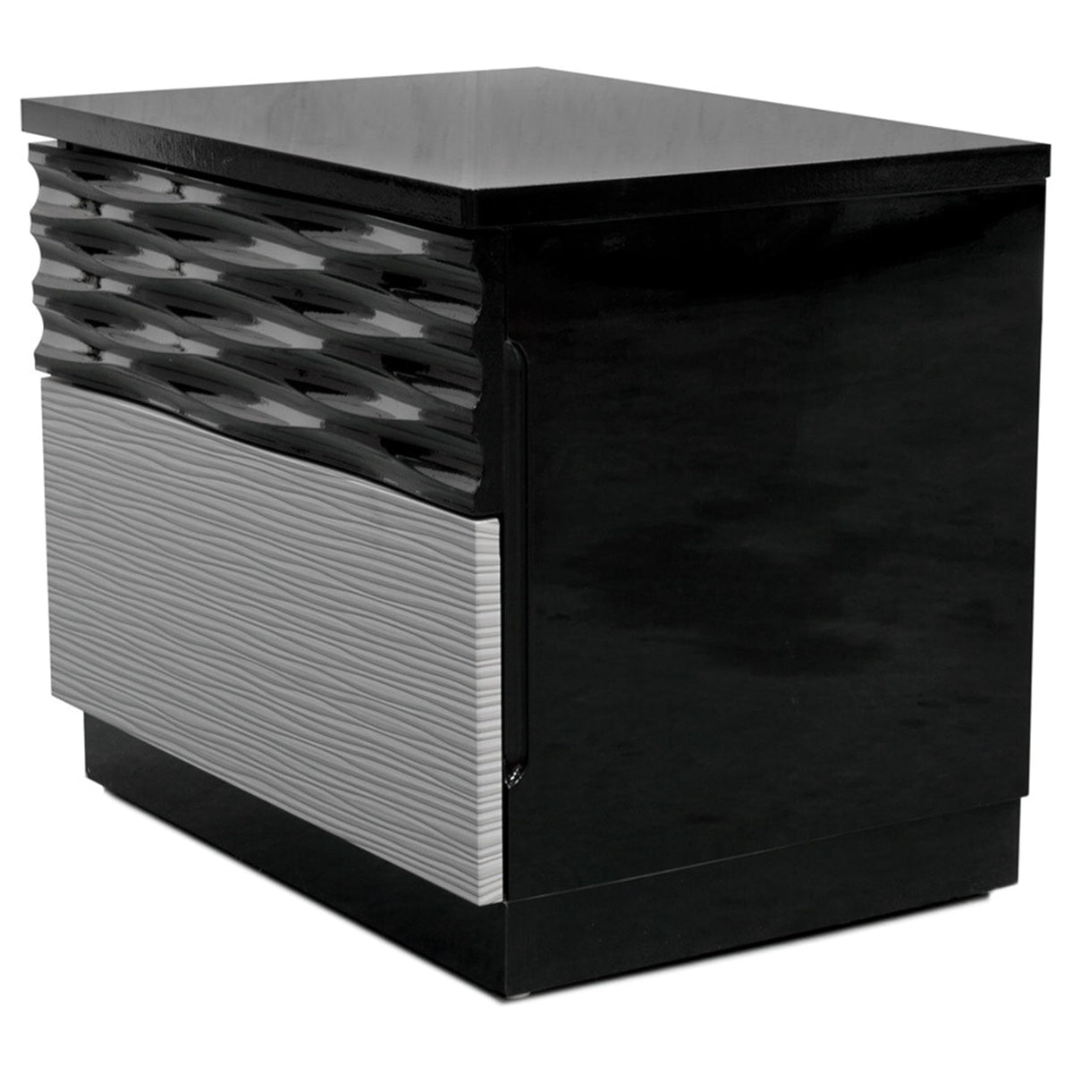 Romania 18" Modern 2-Drawer Bedroom Nightstand with Black Lacquered Frame, Geometric Top Drawer Panel