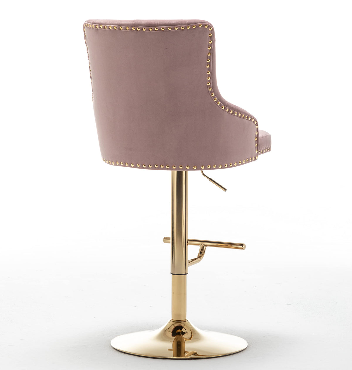 Brightcast 2-Piece Velvet Tufted Gold Bar Stools in Pink - room setting