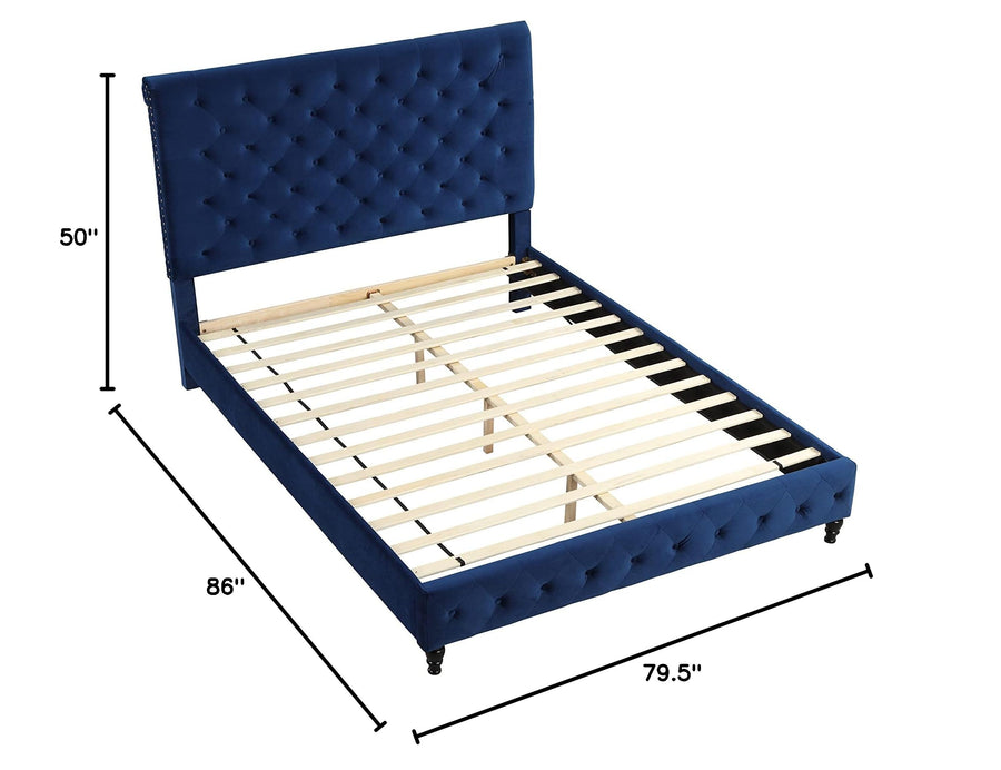 Modern Glam Velvet Blue Bed, Eastern King