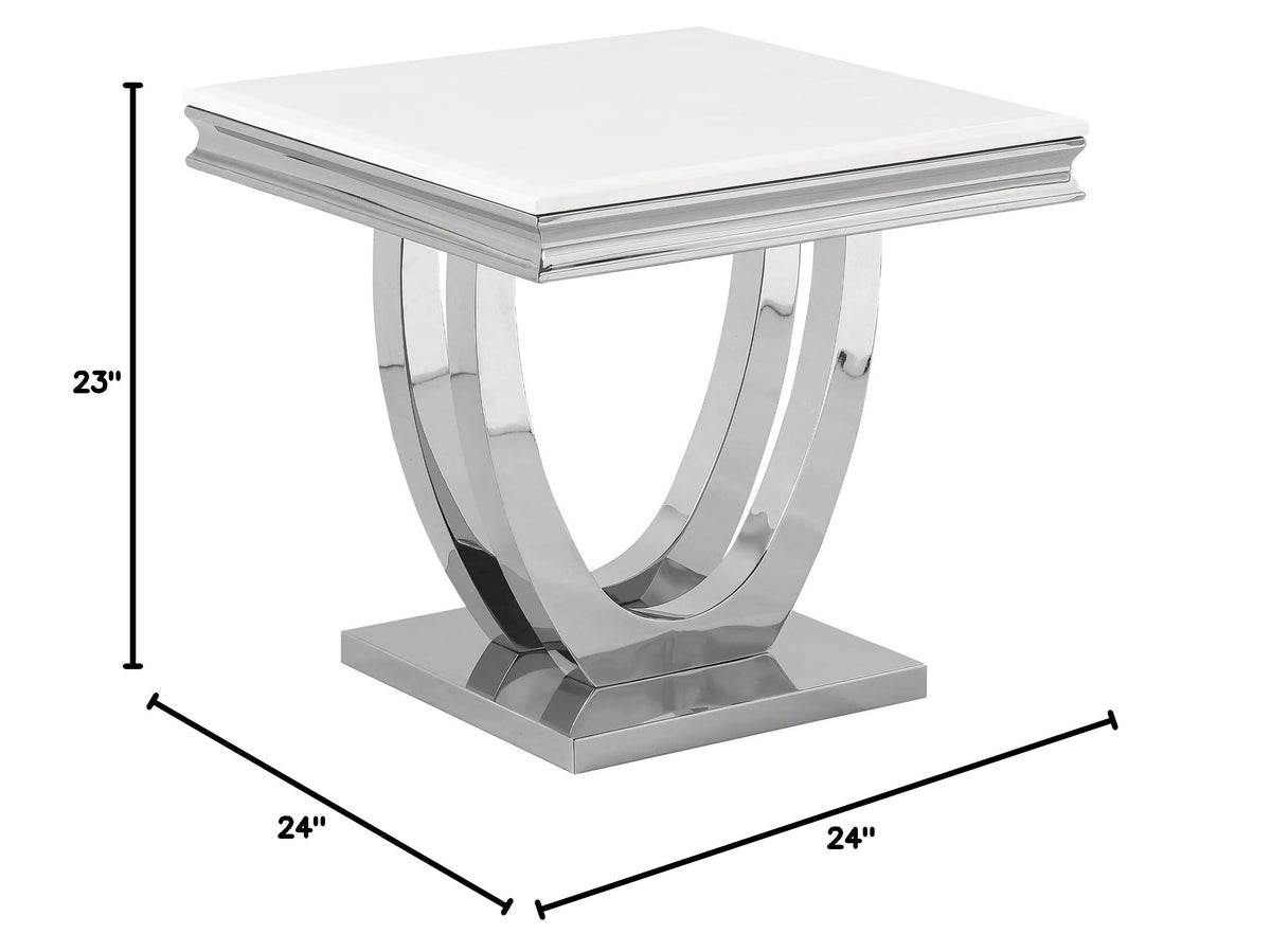 Trinidad Contemporary White Square Stone End Table in Silver - side view