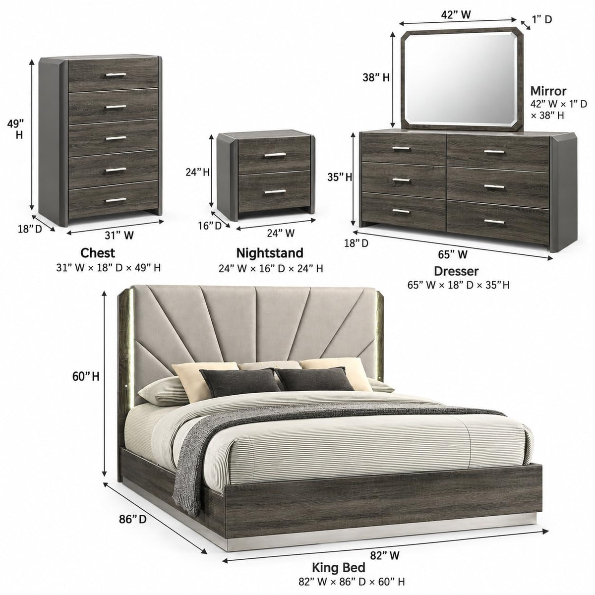 Venice Stone Gray Bedroom Set β Queen & King β product view 6