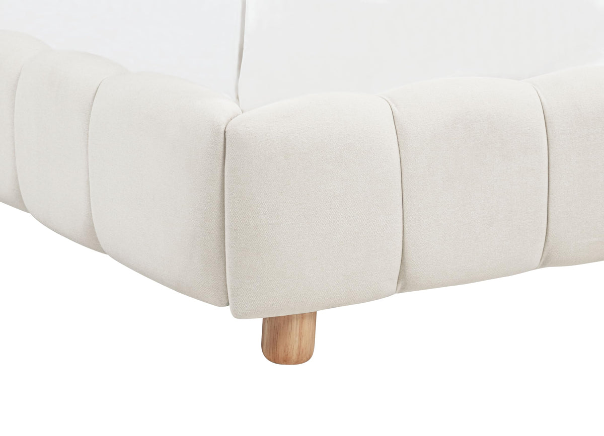 Ctoria Queen Burlap Bed Frame with 30" Curved Block-Style Headboard, Low Profile in Cream - front view