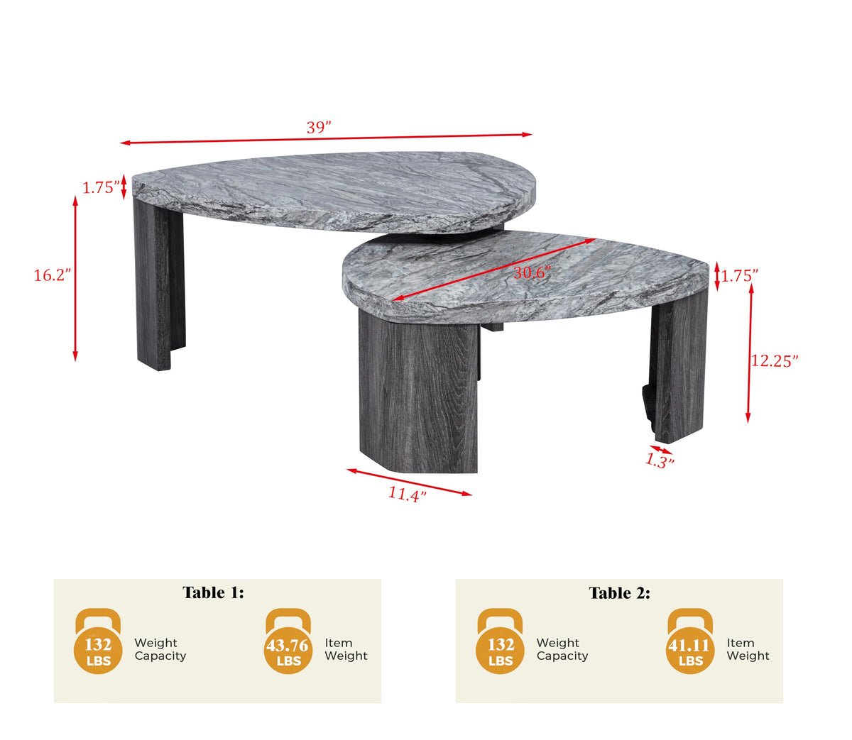 Tvoro 2-Piece Swivel Nesting Coffee Table Set - side view