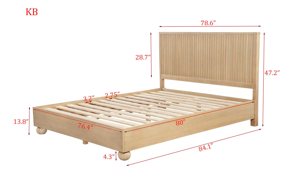 Daplen 47" Scandinavian Modern Platform Bed Frame, Eastern King, Vertical Ribbed Design Headboard… - side view