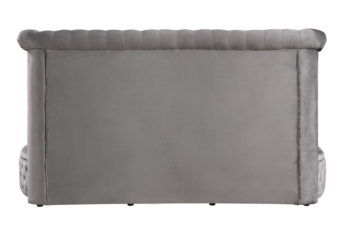 Lexi Round Upholstered Velvet Platform Bed Frame, King, Grey - detail view