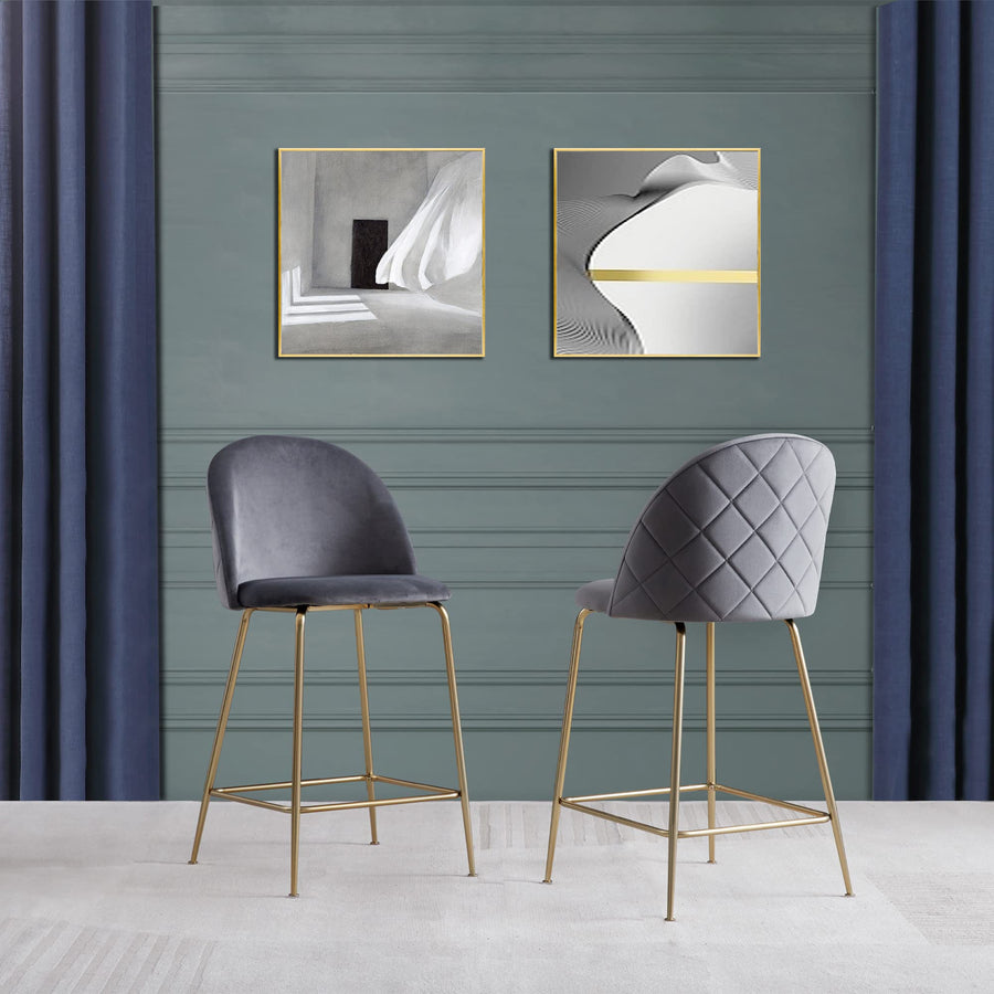 Tanisha Counter Stool - Set of 2, Grey Velvet