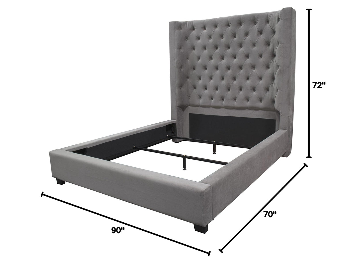 Jamie Contemporary High Profile Design with Tufted Curved Headboard, Queen, Velvet Upholstered… - side view
