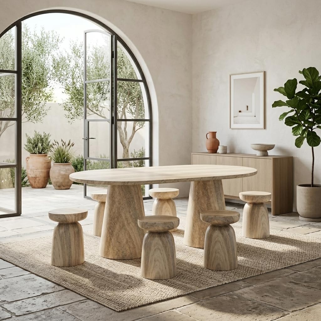 Vyn 78" Modern Oval Dining Table Concrete Tavertine Finish - close-up
