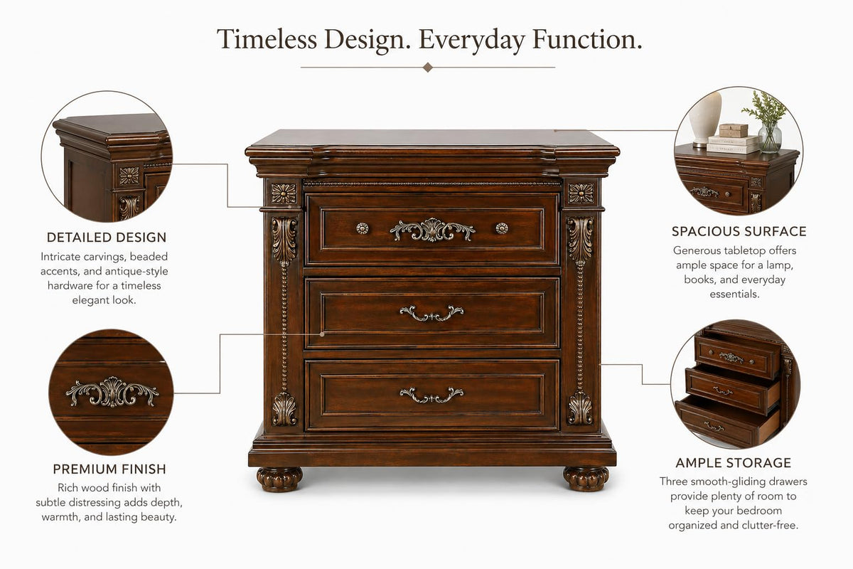 Isabella 3-Drawer Wood Nightstand in Cherry Oak β product view 3