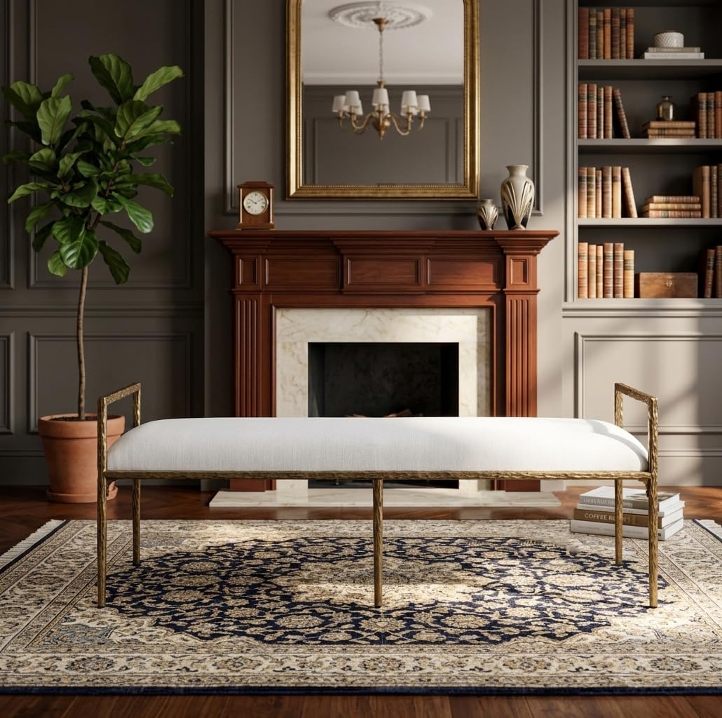 Rocento Modern Industrial Accent Upholstered Entryway Bench - back view