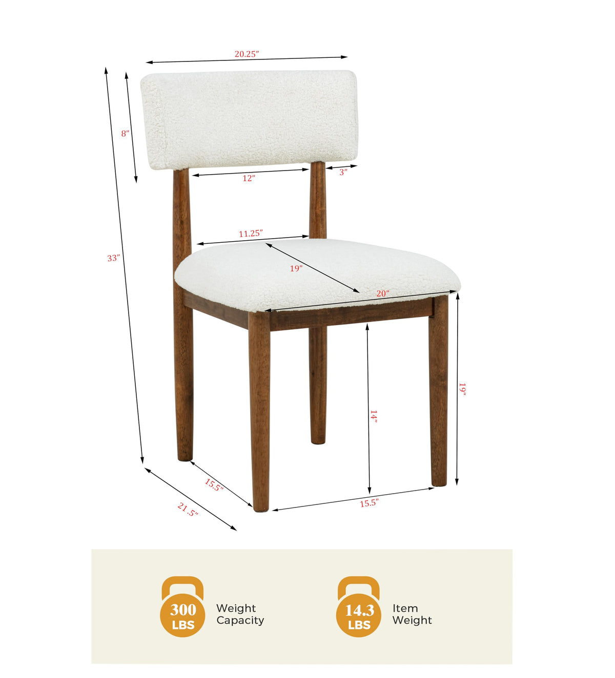 Yvetta Upholstered Cushion Fabric Mid-Century Modern Dining Chairs - side view